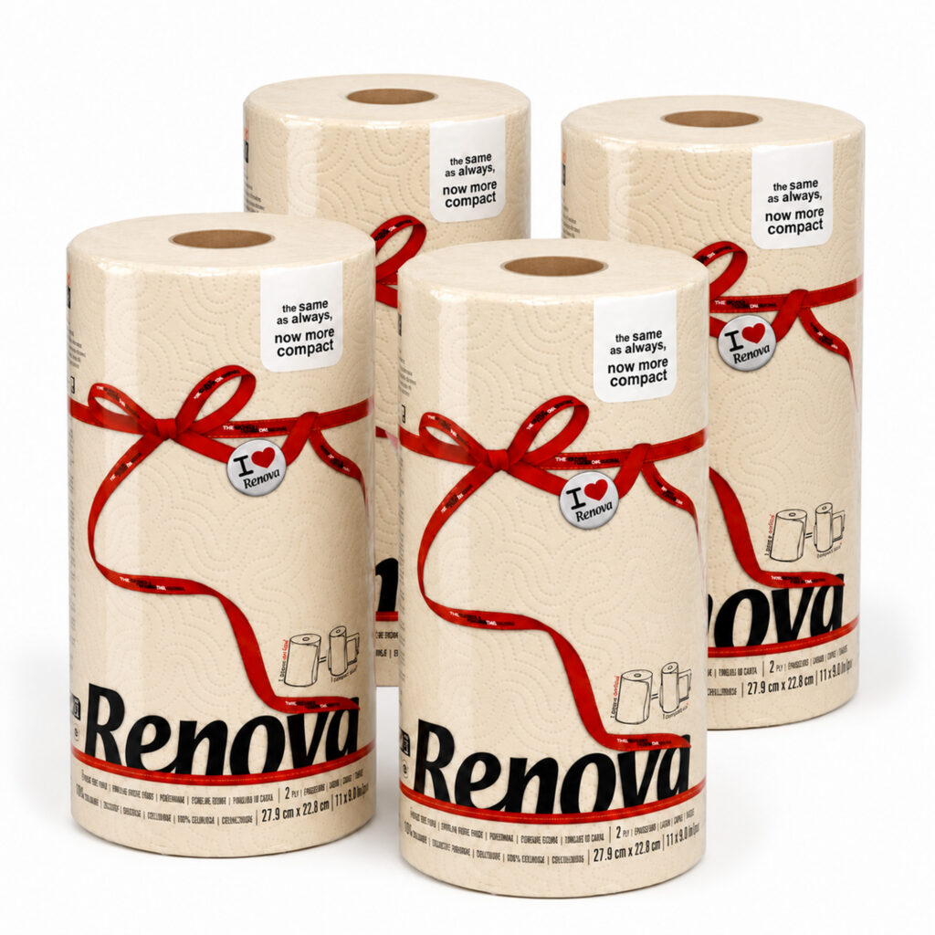 Renova Cream Paper Towel Rolls 2-Ply 120 Sheets, 4 Rolls