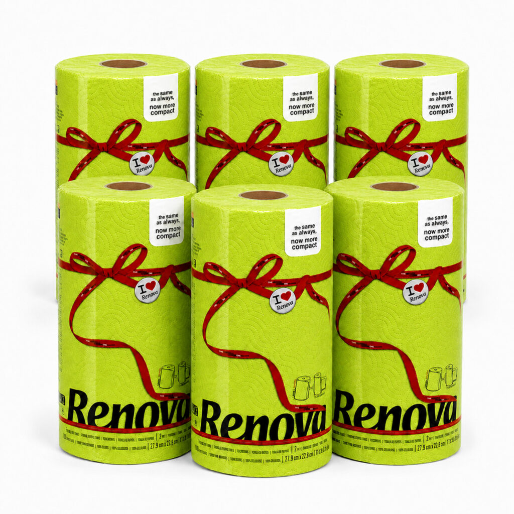 Renova Lime Green Paper Towel Rolls 2-Ply 120 Sheets, 6 Rolls