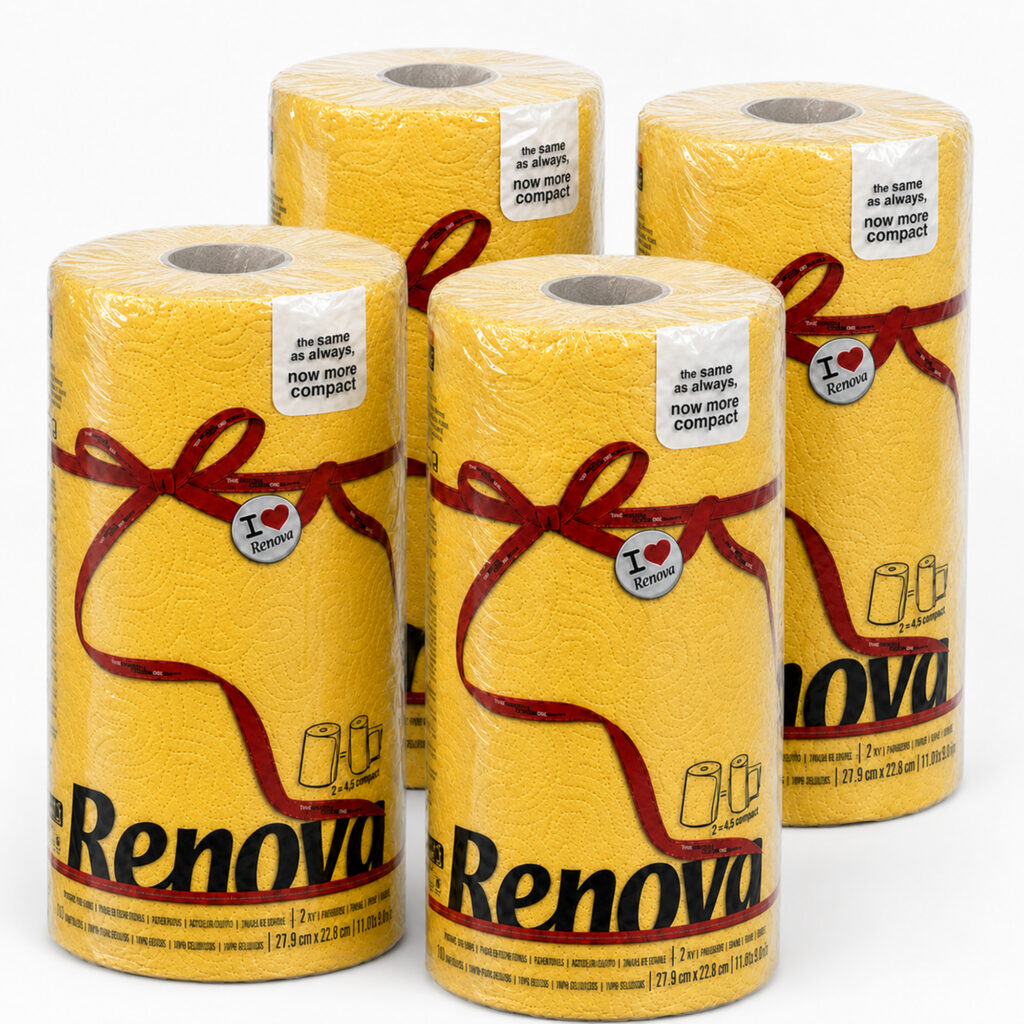 Renova Yellow Paper Towel Rolls 2-Ply 120 Sheets, 4 Rolls