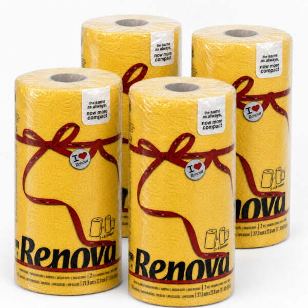 Renova Yellow Paper Towel Rolls 2-Ply 120 Sheets, 4 Rolls
