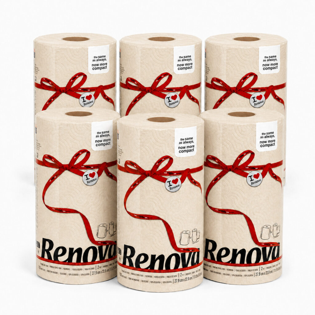 Renova Cream Paper Towel Rolls 2-Ply 120 Sheets, 6 Rolls