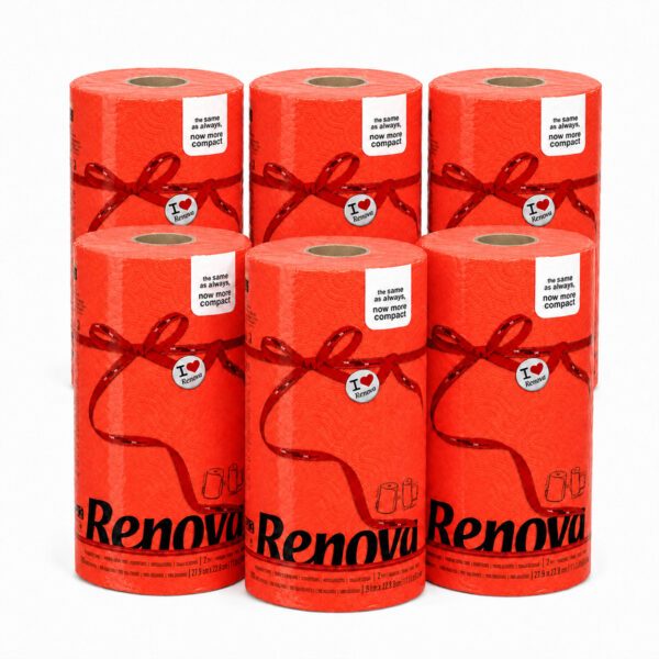 Renova Red Paper Towel Rolls 2-Ply 120 Sheets, 6 Rolls