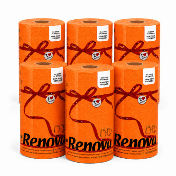 Renova Orange Paper Towel Rolls 2-Ply 120 Sheets, 6 Rolls