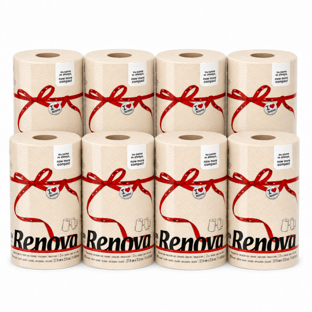 Renova Cream Paper Towel Rolls 2-Ply 120 Sheets, 8 Rolls