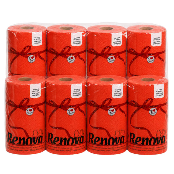 Renova Red Paper Towel Rolls 2-Ply 120 Sheets, 8 Rolls