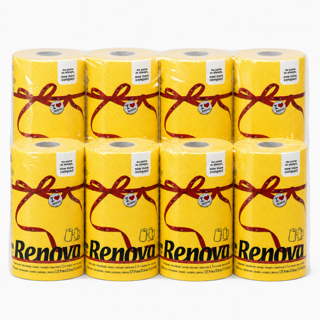 Renova Yellow Paper Towel Rolls 2-Ply 120 Sheets, 8 Rolls