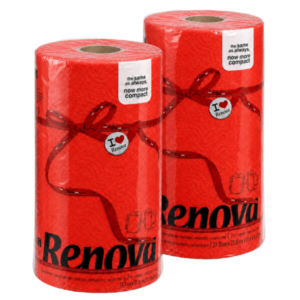 Renova Red Paper Towel Rolls 2-Ply 120 Sheets, 2 Rolls