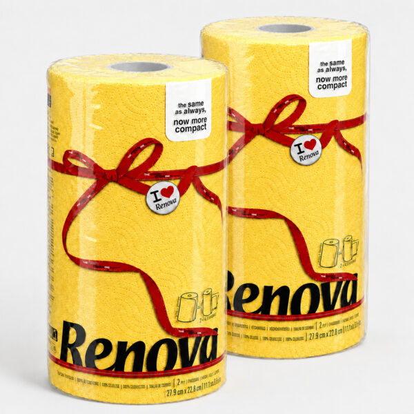 Renova Yellow Paper Towel Rolls 2-Ply 120 Sheets, 2 Rolls