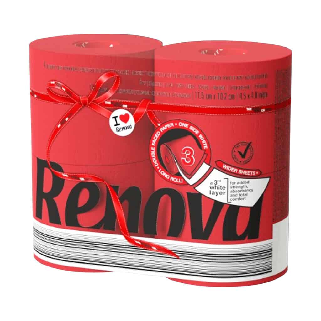 Renova Red Toilet Paper – 4 Jumbo Rolls, 3-Ply, 180 Sheets, Eco-Friendly & Premium Bathroom Tissue