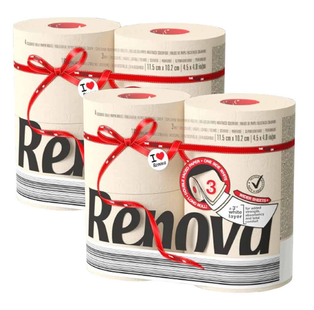 Renova Vanilla Toilet Paper Jumbo 3-Ply 180 Sheets, 2×4 Pack (8 Rolls)