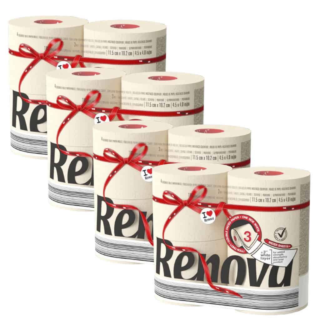 Renova Vanilla Toilet Paper Jumbo 3-Ply 180 Sheets, 4×4 Pack (16 Rolls)