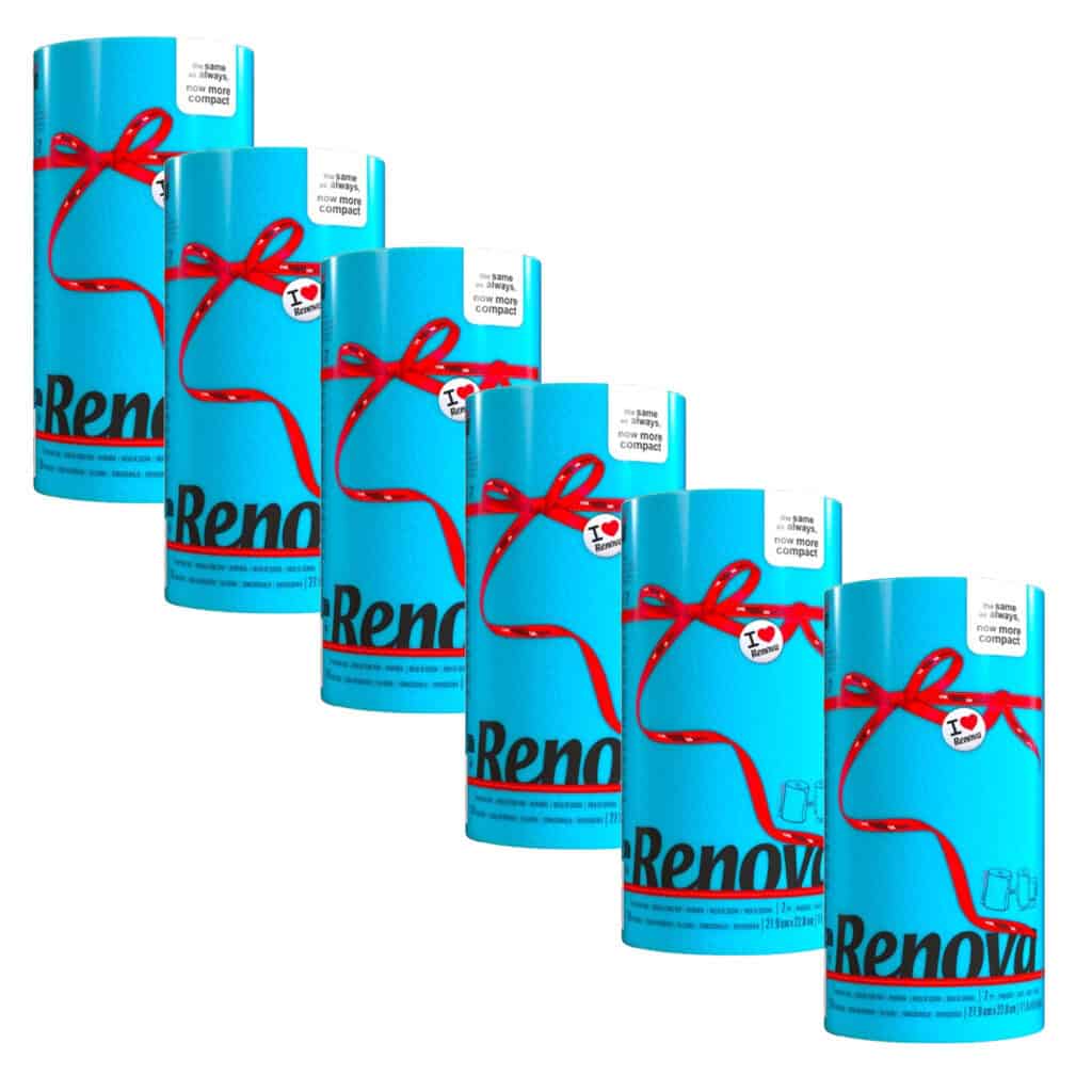 Renova 6-Pack Blue Paper Towel Rolls – Sleek Color, 2 Ply, 120 Sheets Each