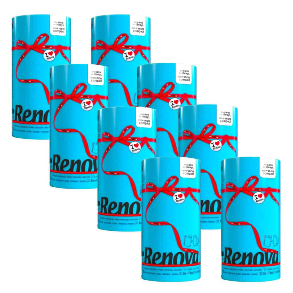 Renova 8-Pack Blue Paper Towel Rolls – Sleek Color, 2 Ply, 120 Sheets Each