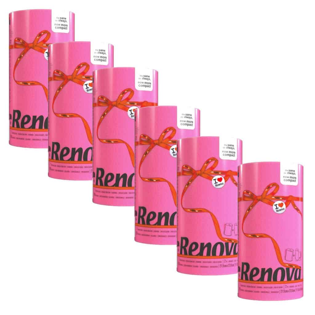 Renova 6-Pack Fuchsia Paper Towel Rolls – Vibrant Color, 2 Ply, 120 Sheets Each