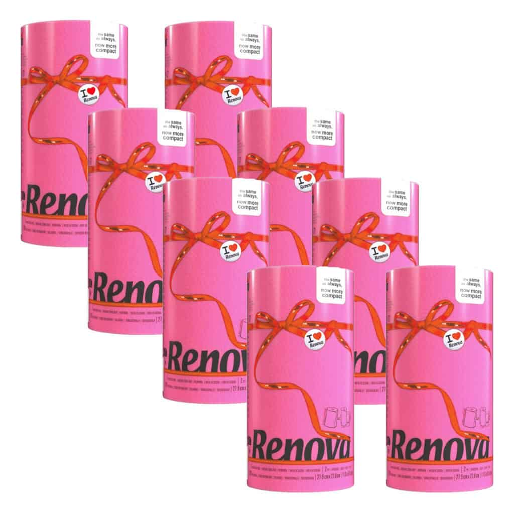 Renova 8-Pack Fuchsia Paper Towel Rolls – Vibrant Color, 2 Ply, 120 Sheets Each