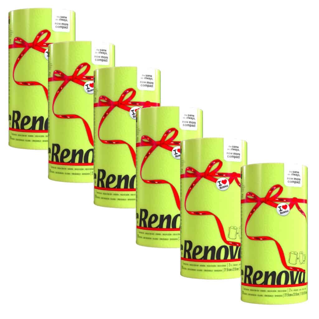 Renova 6-Pack Lime Green Paper Towel Rolls – Fresh Color, 2 Ply, 120 Sheets Each