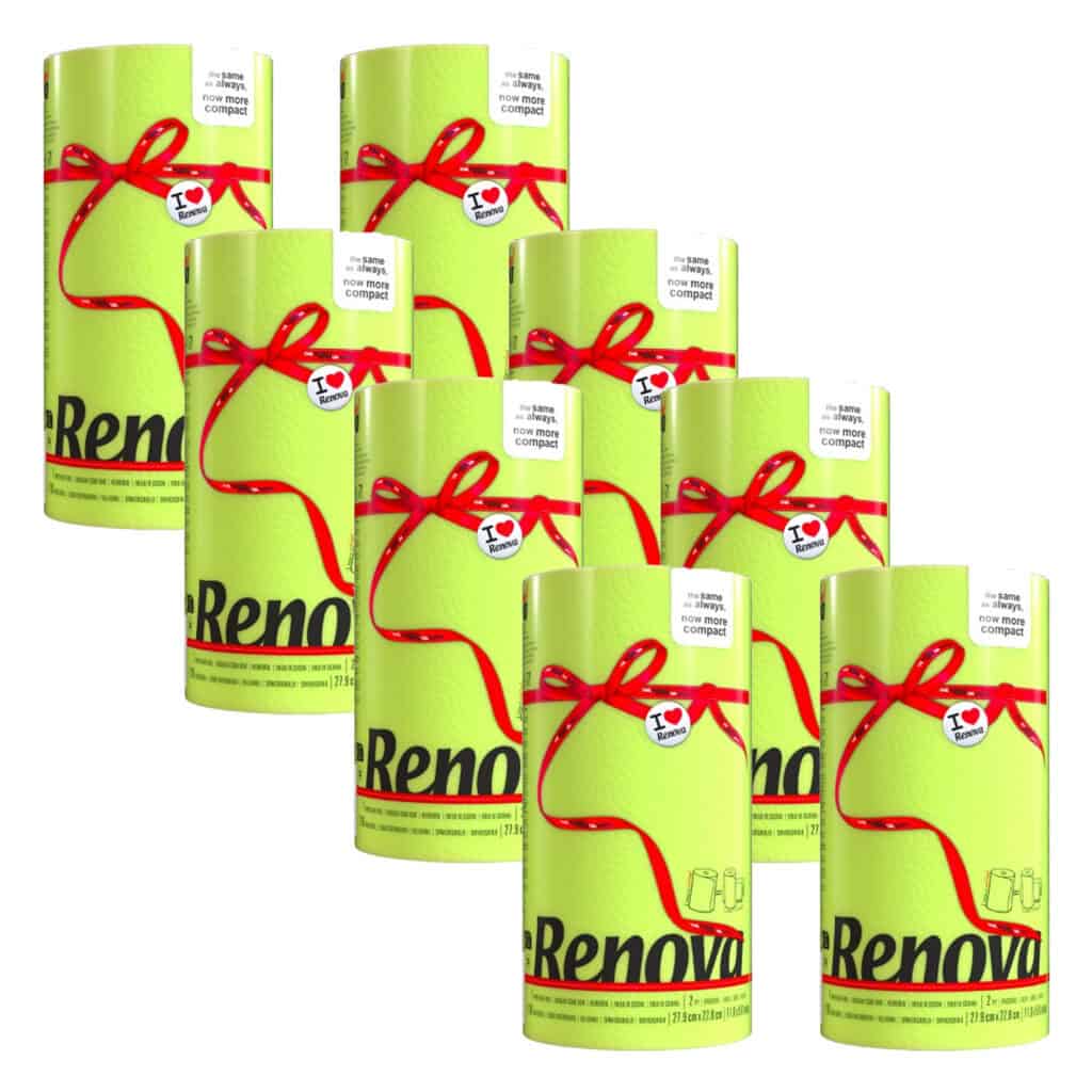 Renova 8-Pack Lime Green Paper Towel Rolls – Fresh Color, 2 Ply, 120 Sheets Each