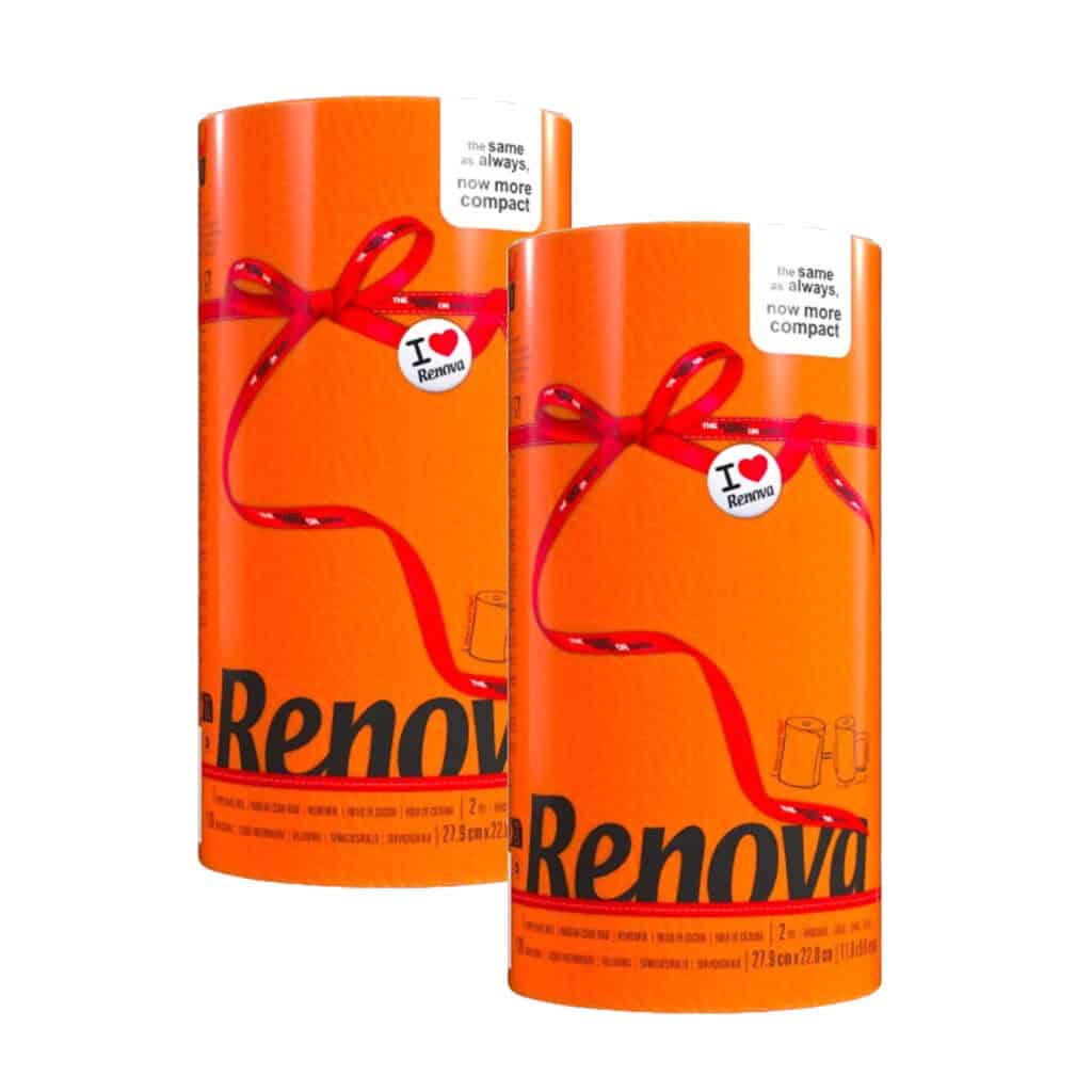 Renova Orange Paper Towel Rolls 2-Ply 120 Sheets, 2 Rolls