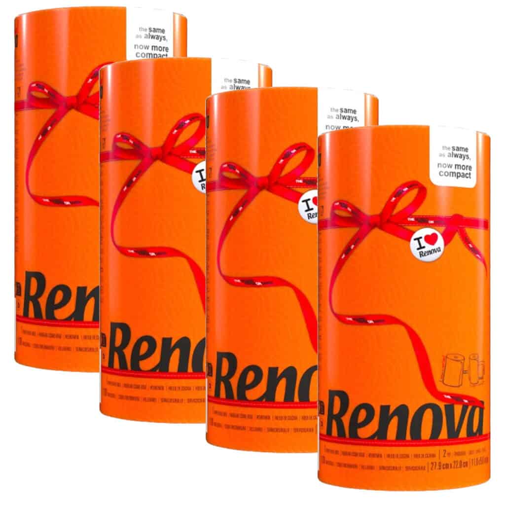 Renova Orange Paper Towel Rolls 2-Ply 120 Sheets, 4 Rolls