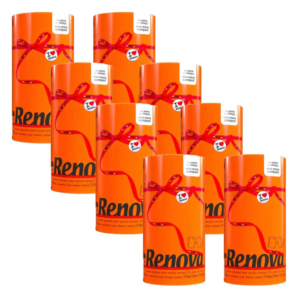 Renova Orange Paper Towel Rolls 2-Ply 120 Sheets, 8 Rolls