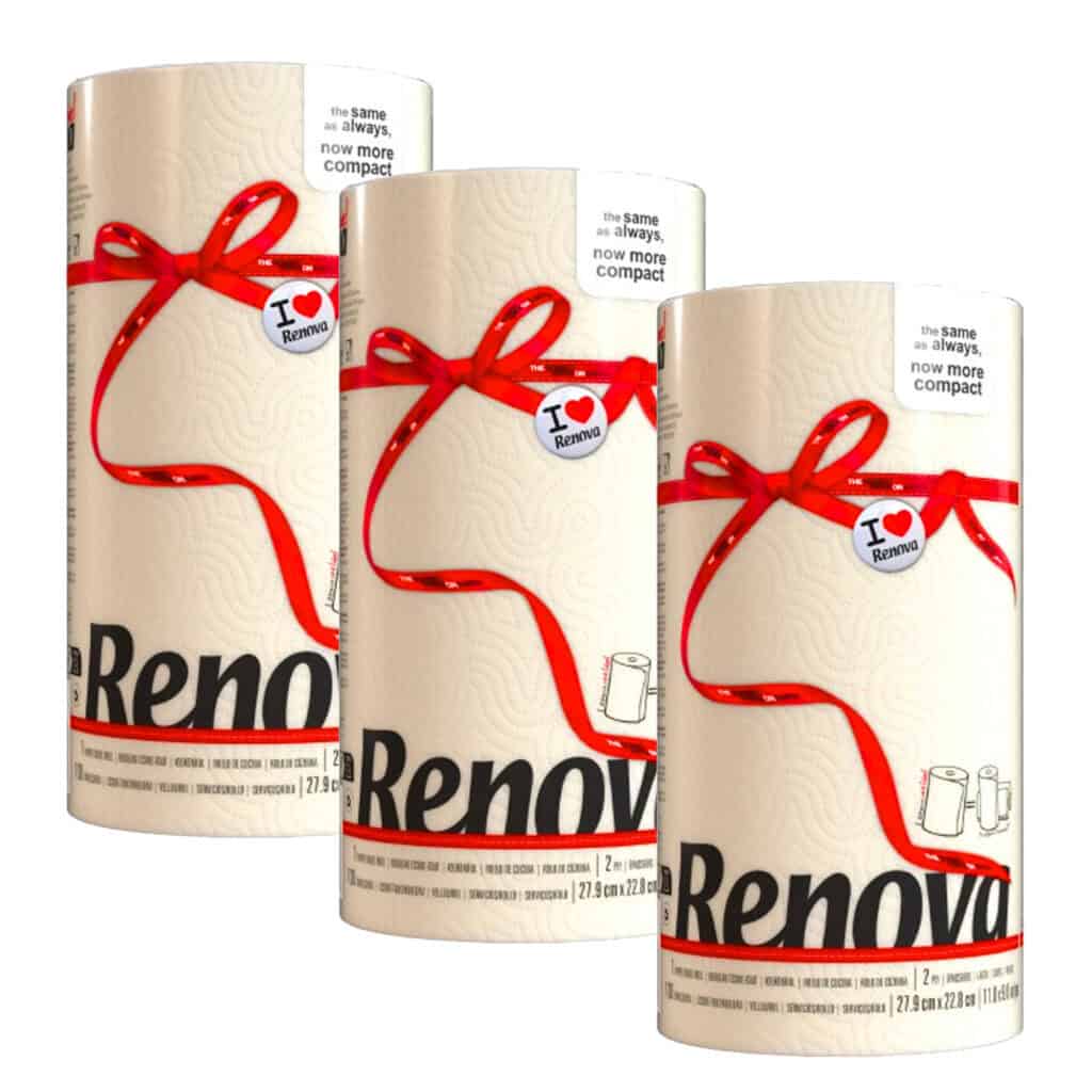 Renova 3-Pack Cream Paper Towel Rolls – Neutral Color, 2 Ply, 120 Sheets Each