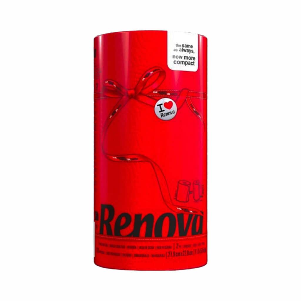 Renova Red Paper Towel Roll, 2 Ply, 120 Sheets, Compact & Absorbent