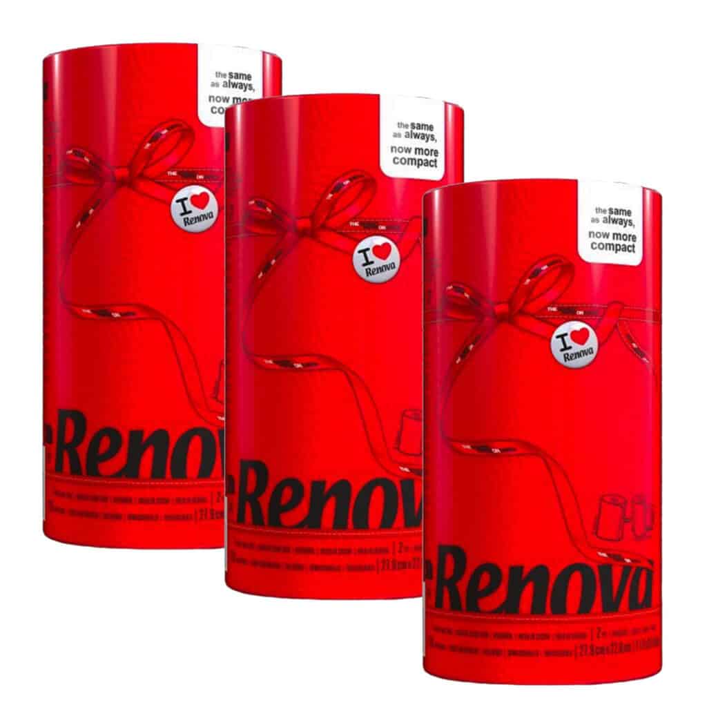 Renova Red Paper Towel Rolls 2-Ply 120 Sheets, 3 Rolls