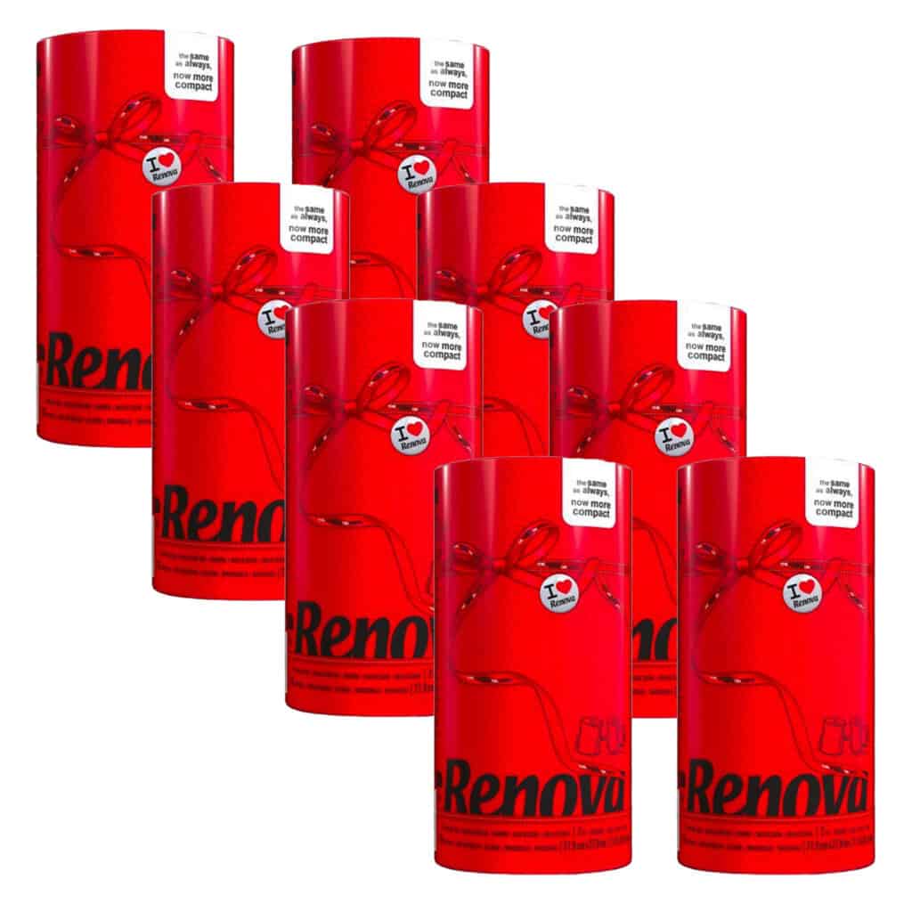 Renova 8-Pack Red Paper Towel Rolls – Bold Color, 2 Ply, 120 Sheets Each
