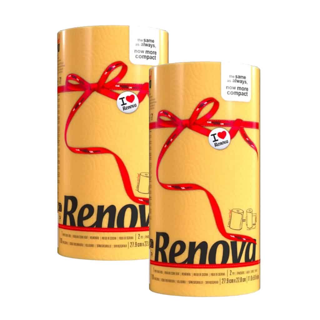 Renova Yellow Paper Towel Rolls 2-Ply 120 Sheets, 2 Rolls