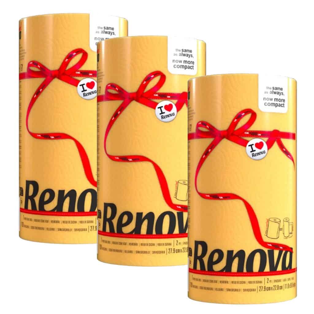 Renova 3-Pack Yellow Paper Towel Rolls – Bright Color, 2 Ply, 120 Sheets Each