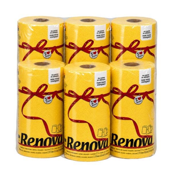 Renova Yellow Paper Towel Rolls 2-Ply 120 Sheets, 6 Rolls