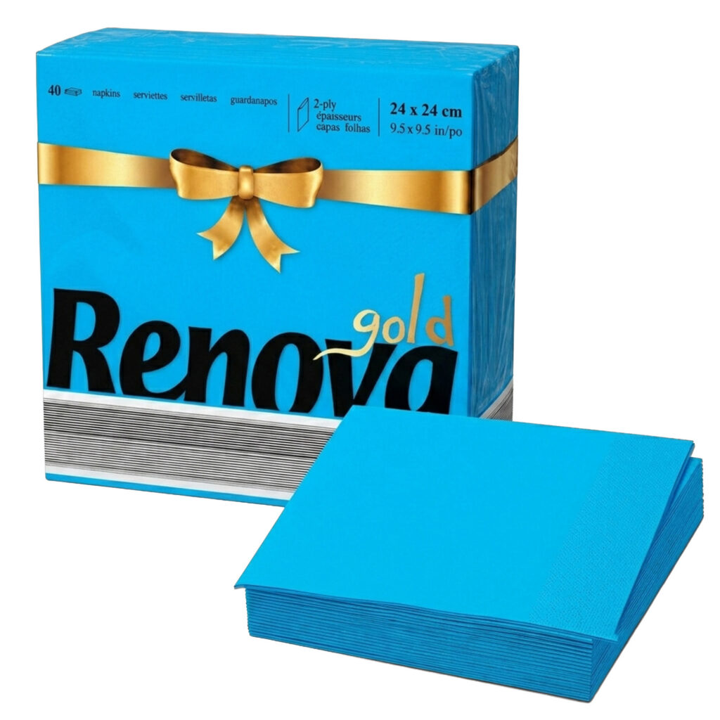 Renova Light Blue Premium Paper Napkins 2-Ply, Square, 40 Napkins