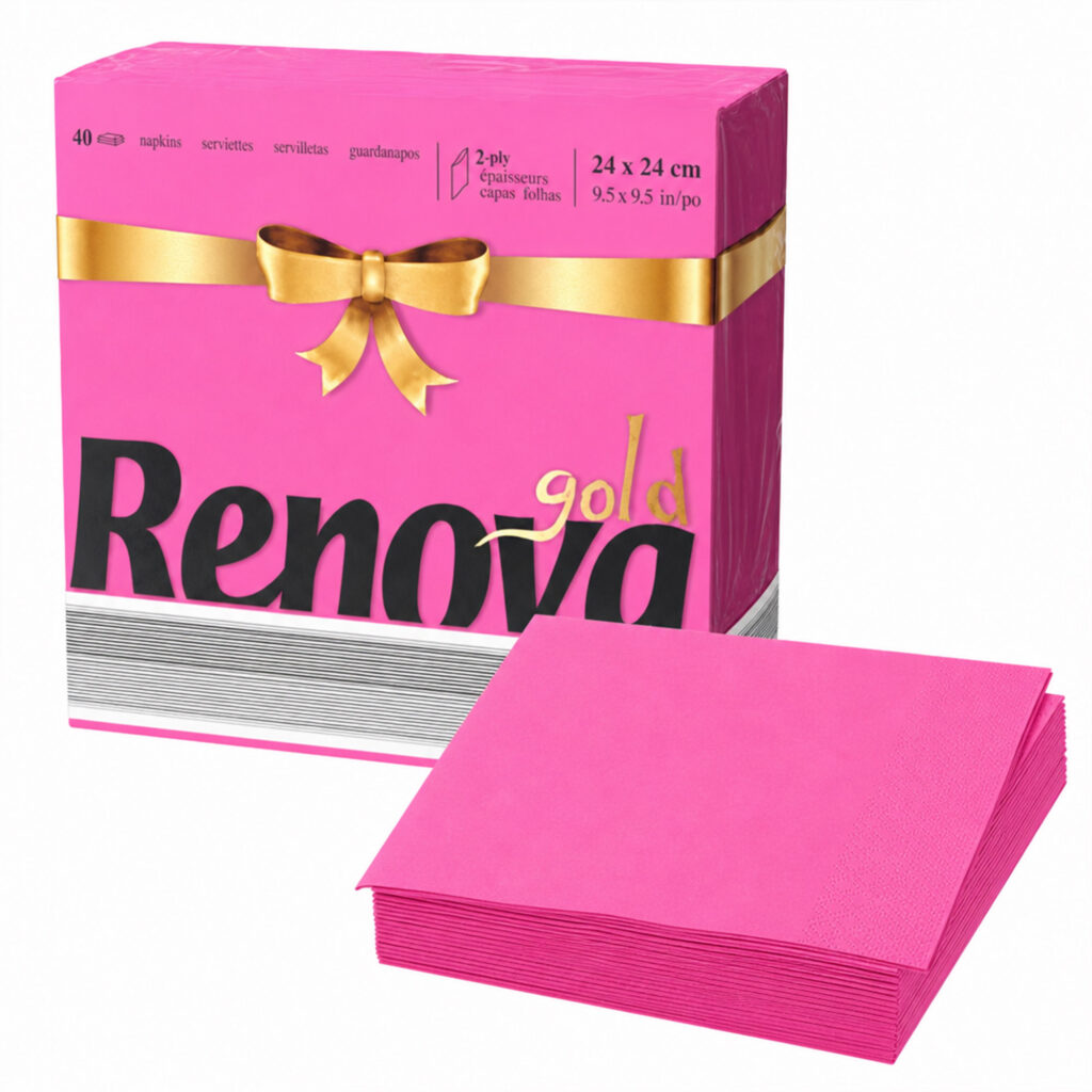 Renova Pink Premium Paper Napkins 2-Ply, Square, 40 Napkins