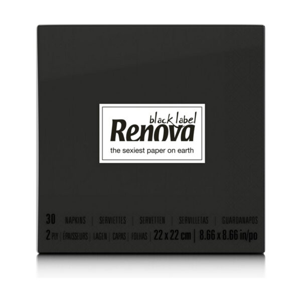 Renova Black Cocktail Napkins, 2-Ply Paper Beverage Napkins, 30 Pack