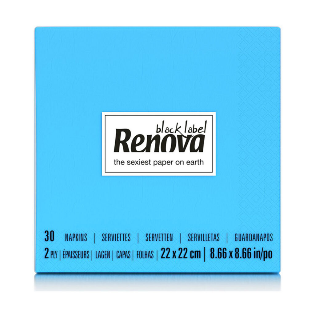 Renova Blue Cocktail Napkins, 2-Ply Paper Beverage Napkins, 30 Pack