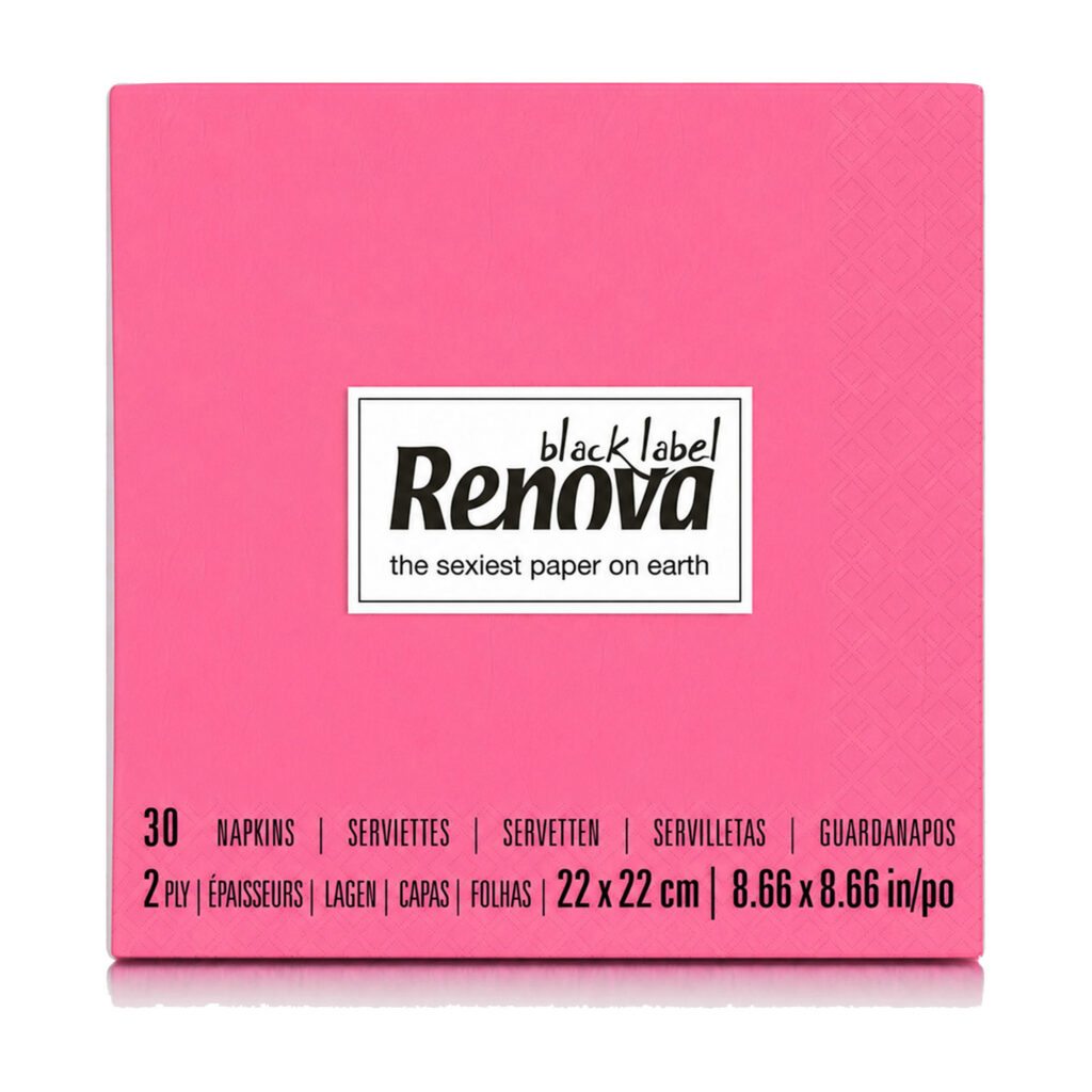 Renova Pink Cocktail Napkins, 2-Ply Paper Beverage Napkins, 30 Pack