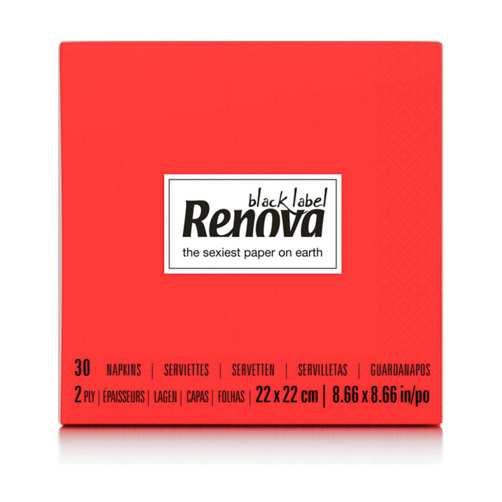 Renova Red Cocktail Napkins, 2-Ply Paper Beverage Napkins, 30 Pack