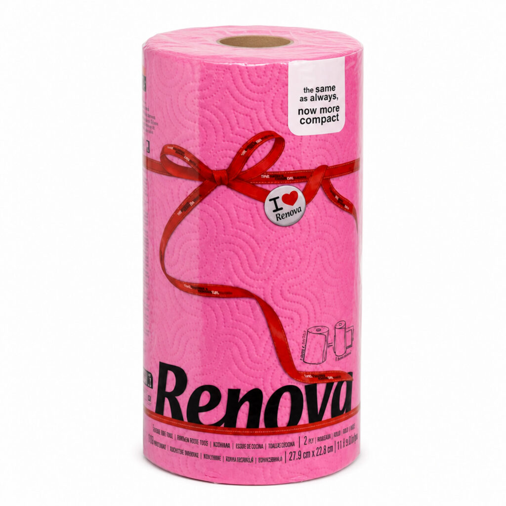 Renova Fuchsia Paper Towel Roll 2-Ply 120 Sheets, Compact