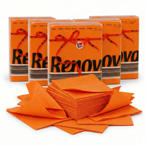 Renova Orange Paper Napkins 1-Ply, 5 Sets of 70 Napkins