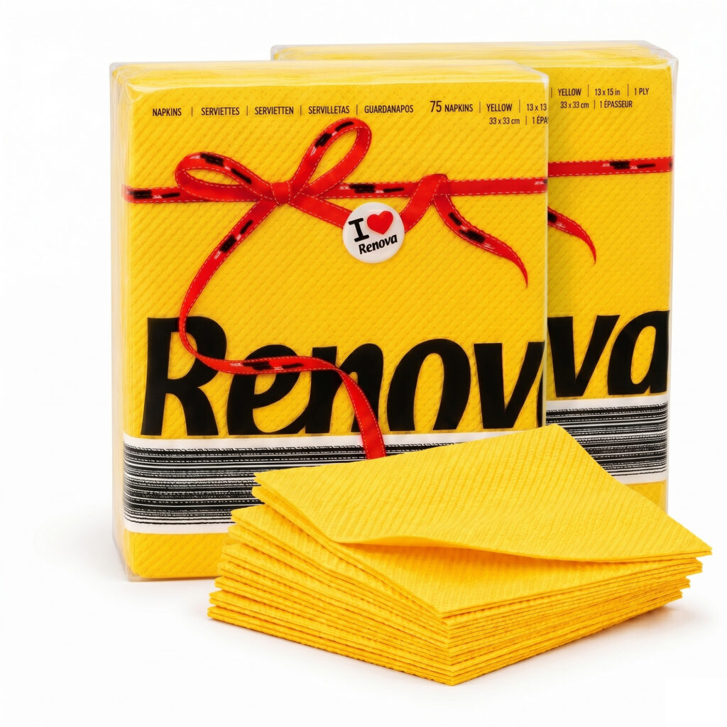 Renova Yellow Paper Napkins 1-Ply, 2 Sets of 70 Napkins