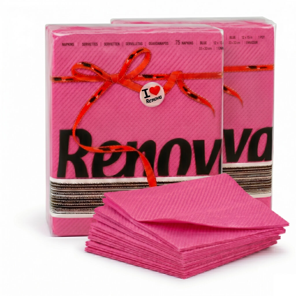 Renova Pink Paper Napkins 1-Ply, 2 Sets of 70 Napkins
