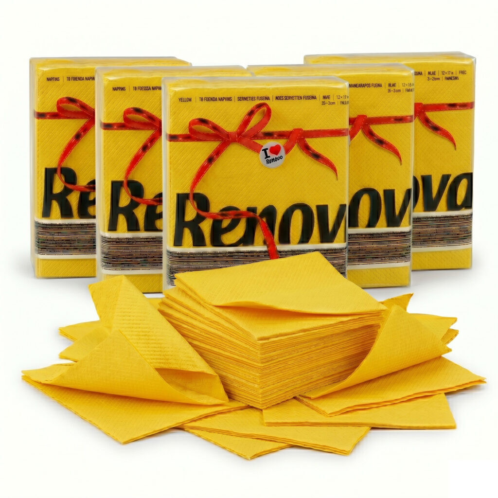 Renova Yellow Paper Napkins 1-Ply, 5 Sets of 70 Napkins