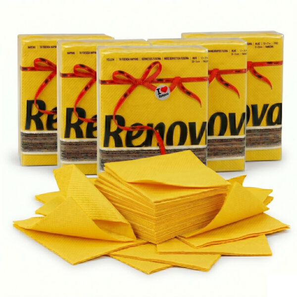 Renova Yellow Paper Napkins 1-Ply, 5 Sets of 70 Napkins
