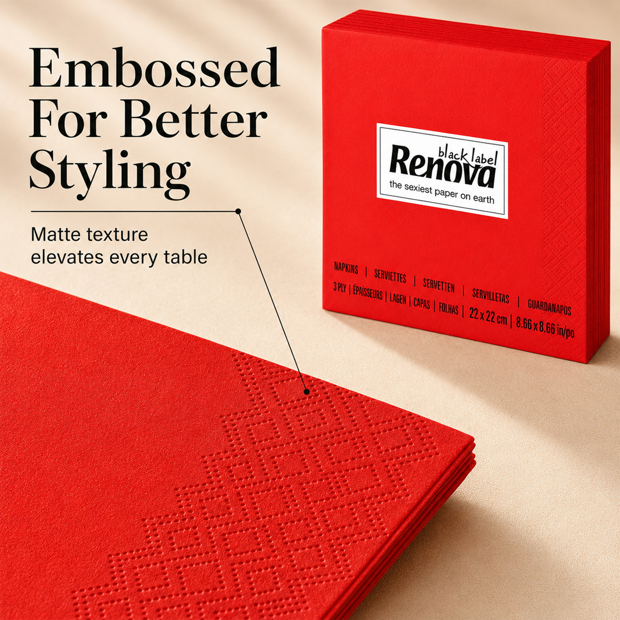 red beverage napkins with drinks and appetizers