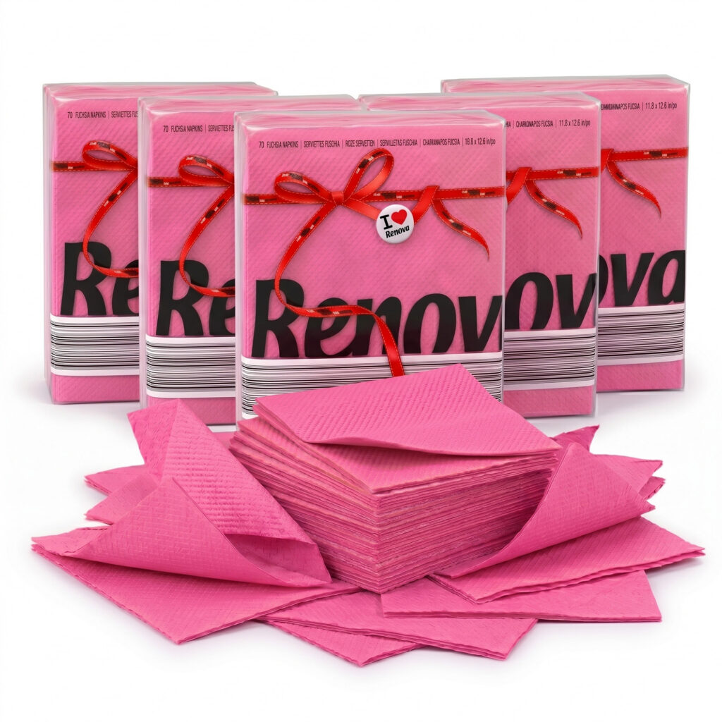 Renova Pink Paper Napkins 1-Ply, 5 Sets of 70 Napkins