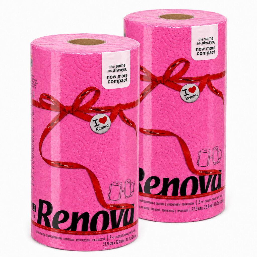 Renova Fuchsia Paper Towel Rolls 2-Ply 120 Sheets, 2 Rolls
