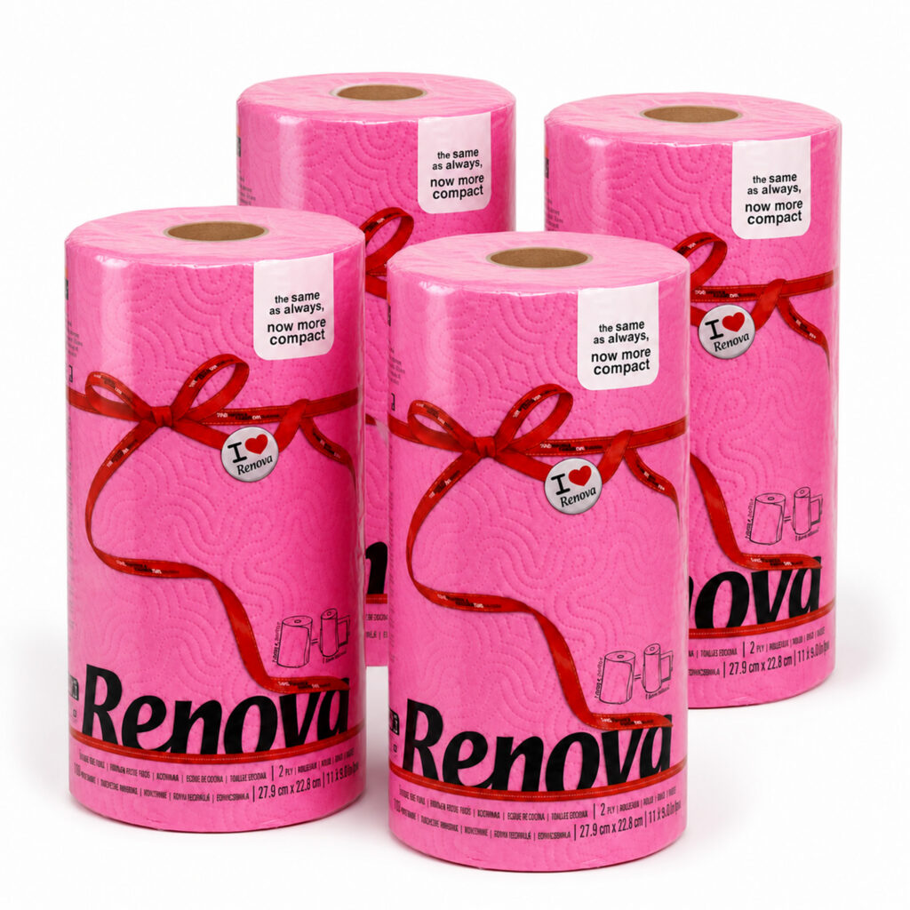 Renova Fuchsia Paper Towel Rolls 2-Ply 120 Sheets, 4 Rolls