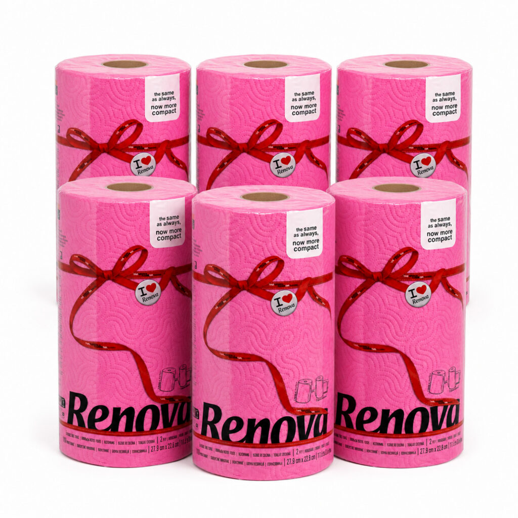 Renova Fuchsia Paper Towel Rolls 2-Ply 120 Sheets, 6 Rolls