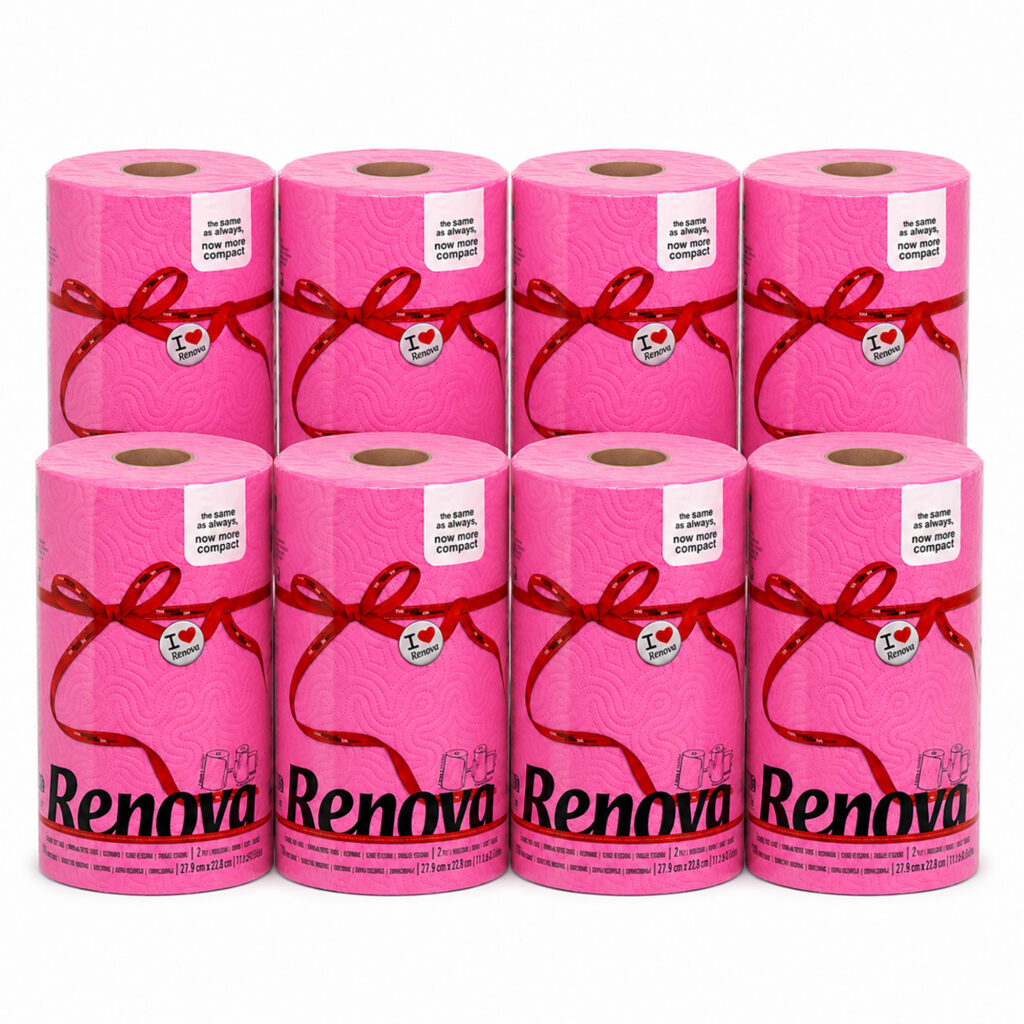 Renova Fuchsia Paper Towel Rolls 2-Ply 120 Sheets, 8 Rolls