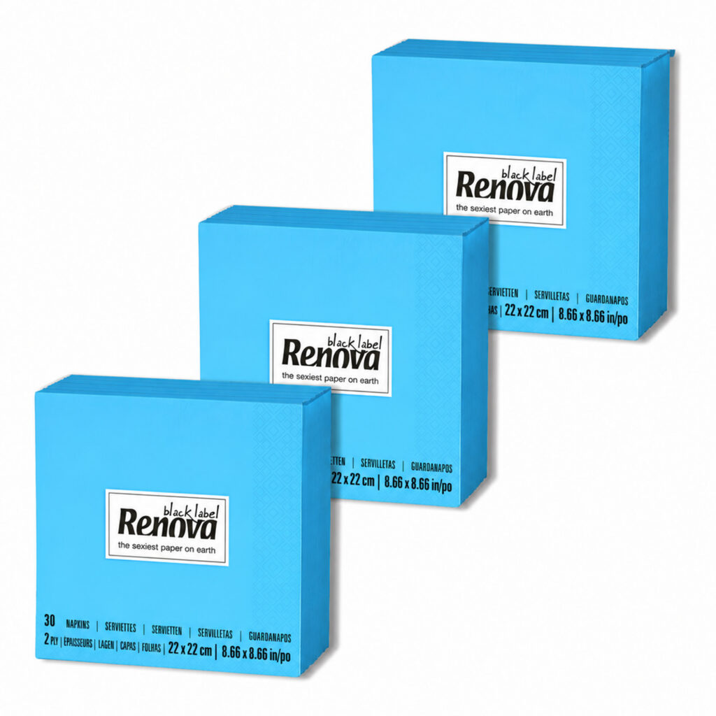 Renova Blue 2-Ply Cocktail Paper Napkins, Bulk 90 Count, 3 Packs